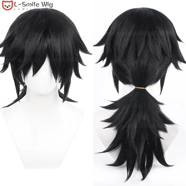 Anime Tomioka Giyuu Cosplay Wig 60cm Black Tomioka Giyuu Cosplay Anime Wigs Heat Resistant Synthetic