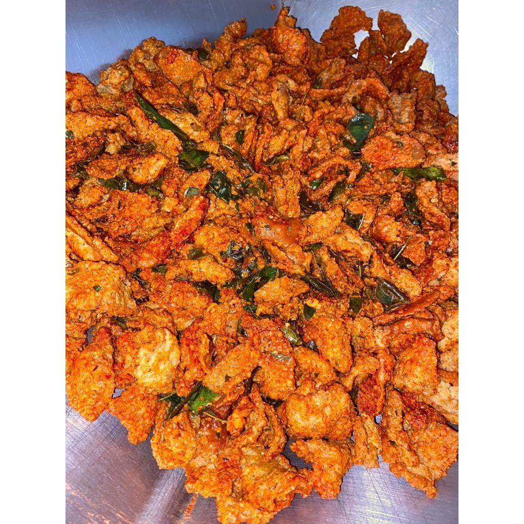 

Keripik Kulit Ayam Krispi Pedas jeruk 1Kg Ori!!