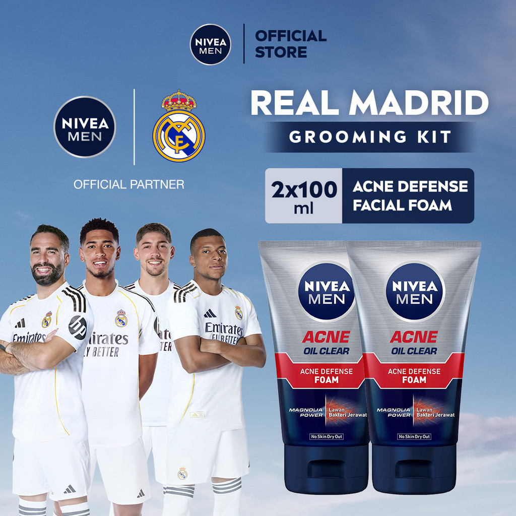 (PAKET HEMAT ISI 2) NIVEA MEN Facial Foam Oil Clear Acne Defense 100ml - Sabun cuci muka pria bebas 