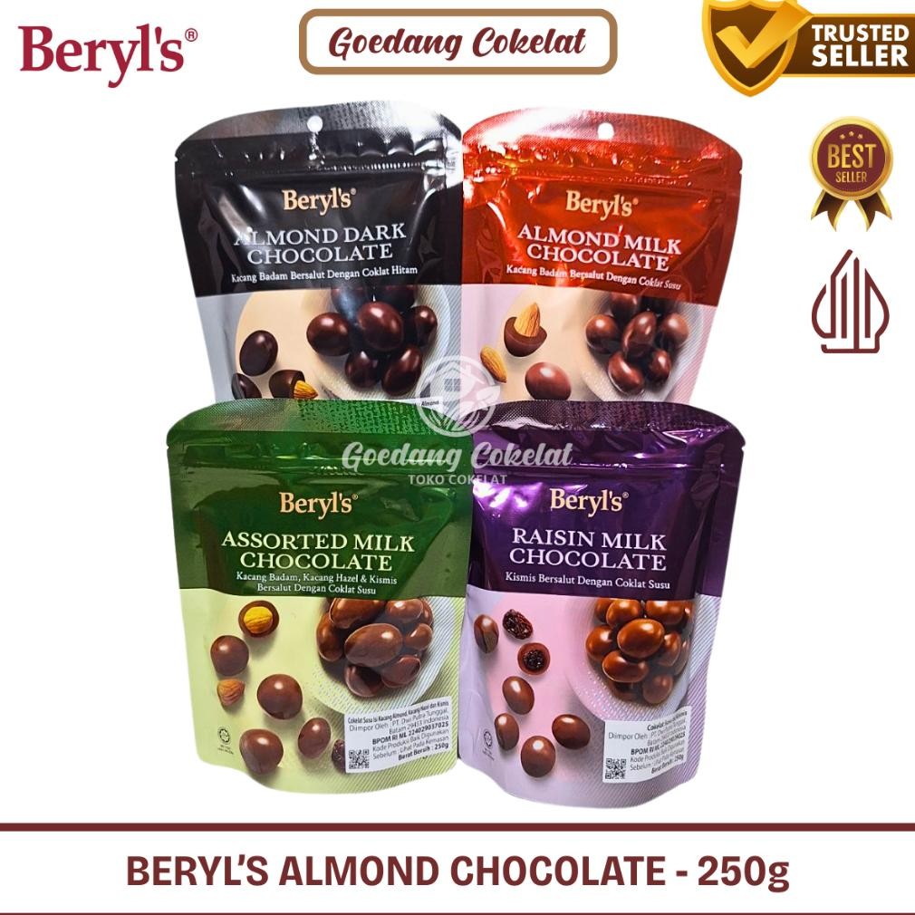 

Beryl'S Beryls Coklat Cokelat Impor Malaysia Assorted Almond Raisin Milk Dark Chocolate Kemasan 250G