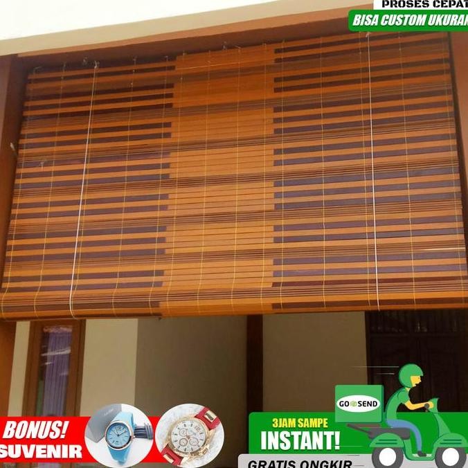 Tirai Gulung Outdoor Kayu Meranti Krei Indoor Harga Permeter- Garansi