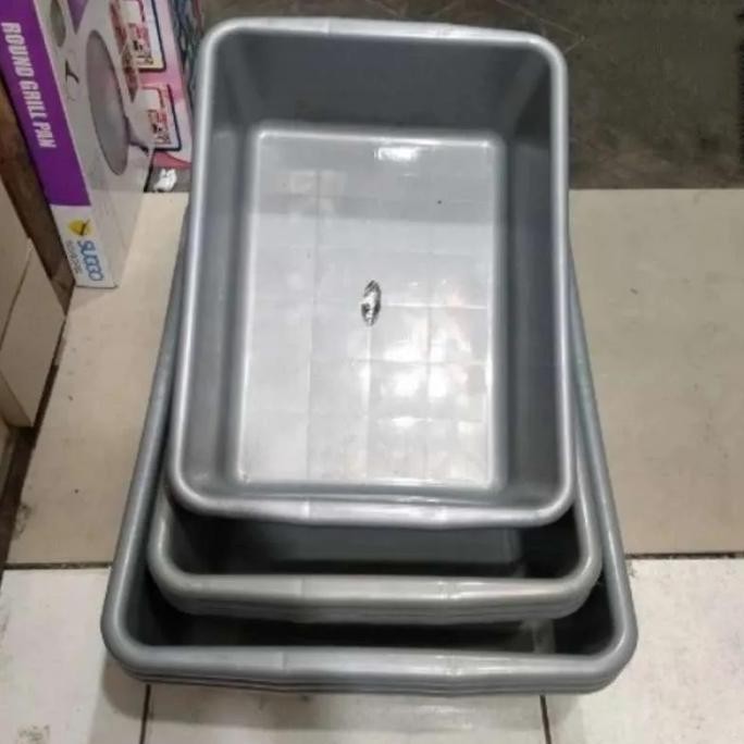 Promo Bak Pasir Kucing TAIWAN Baskom Segi Plastik Serbaguna Abu - Ukuran S M L XL