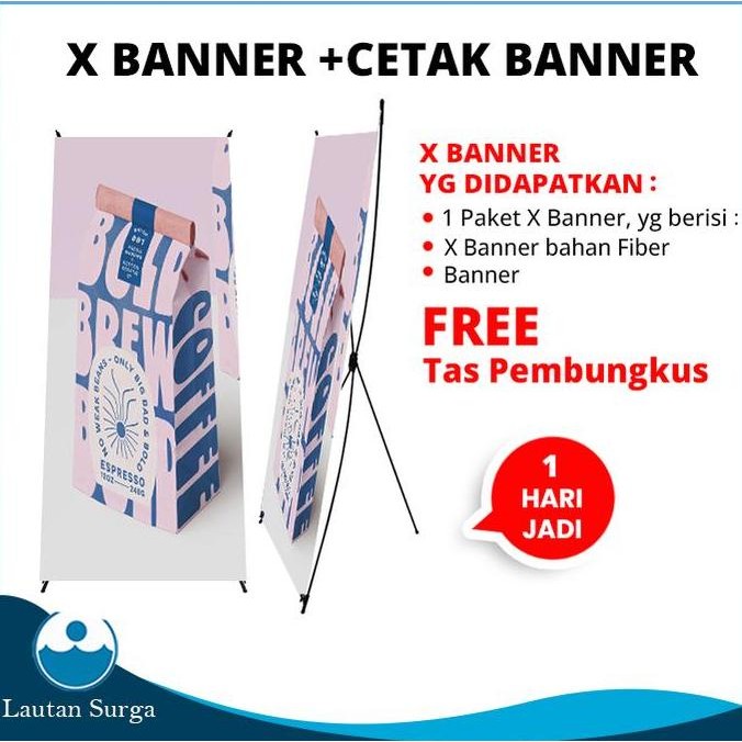 ready Stand Banner X Banner Plus Cetak Flexi / Albatros (Free Desain) Standing Spanduk MMT Putih / H