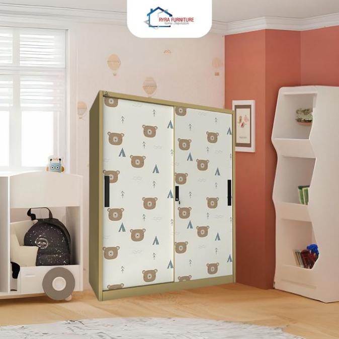 OLYMSTEEL - OSWS 2P KIDS SLIDING/LEMARI PAKAIAN ANAK BESI 2 PINTU SLIDING/LEMARI BESI MINIMALIS