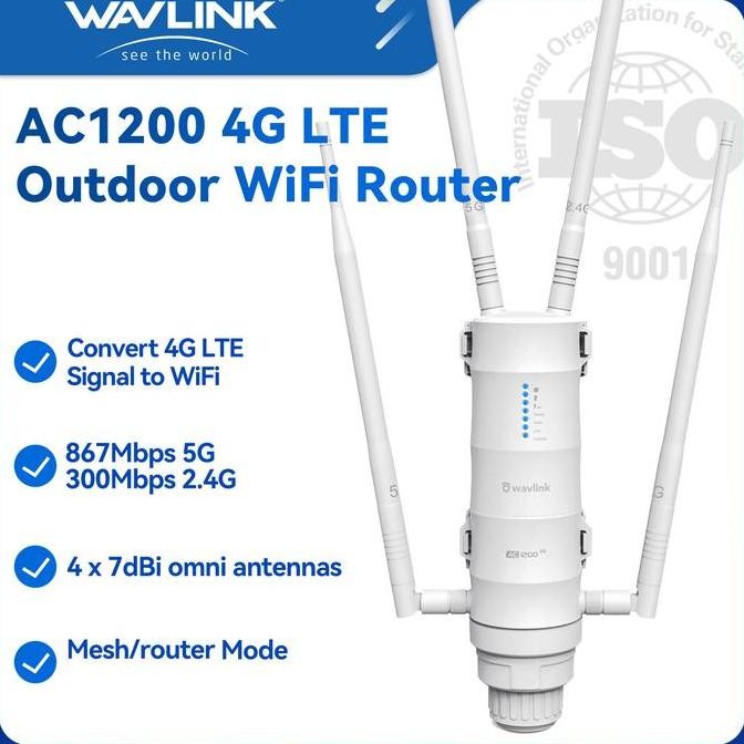 Wavlink Ac1200 4G Lte Outdoor Wifi Router Dengan Slot Kartu Sim 867Mbps 5G & 300Mbps 2.4G 4X 7Dbi An