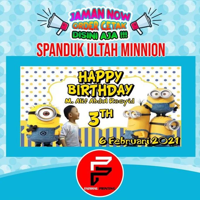 ready Spanduk Ulang tahun Anak banner Happy Birthday tema minion uk. 2 x 1 m