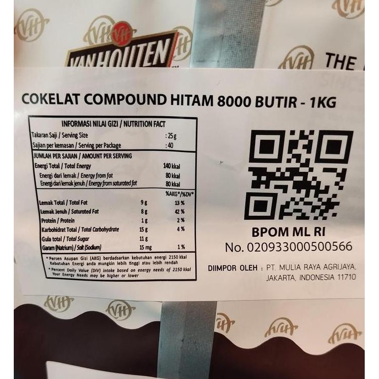 

LM Van Houten Semi Sweet Baking Chips Chocolate chips compound hitam