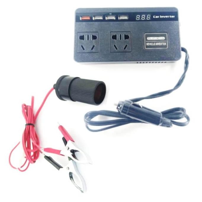 Konverter Mobil Power Inverter Adaptor Dc 12V 24V To Ac 4 Usb 2 Socket