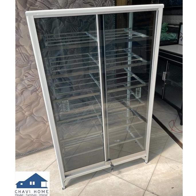 Rak sepatu aluminium pintu kaca geser sliding tahan air lemari sepatu