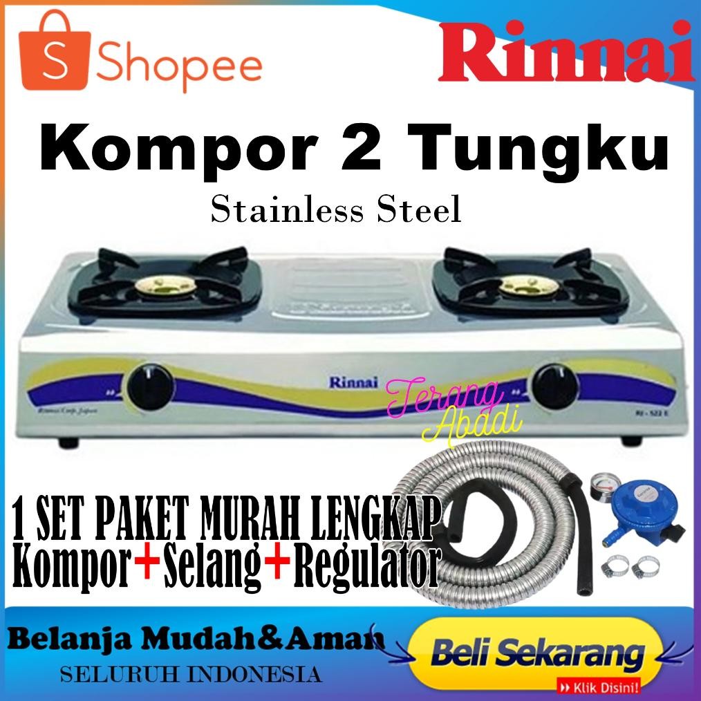 Terlaris Rinnai Kompor Gas 2 Tungku - Ri522E+Selang+Regulator Sni Ri-522E | Ri 522E Kompor Gas Rinna