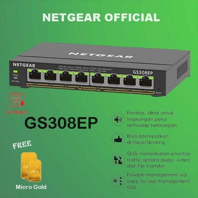 Netgear Gs308Ep 8-Port Gigabit Ethernet Switch Poe+ - Gs 308Ep New Stok