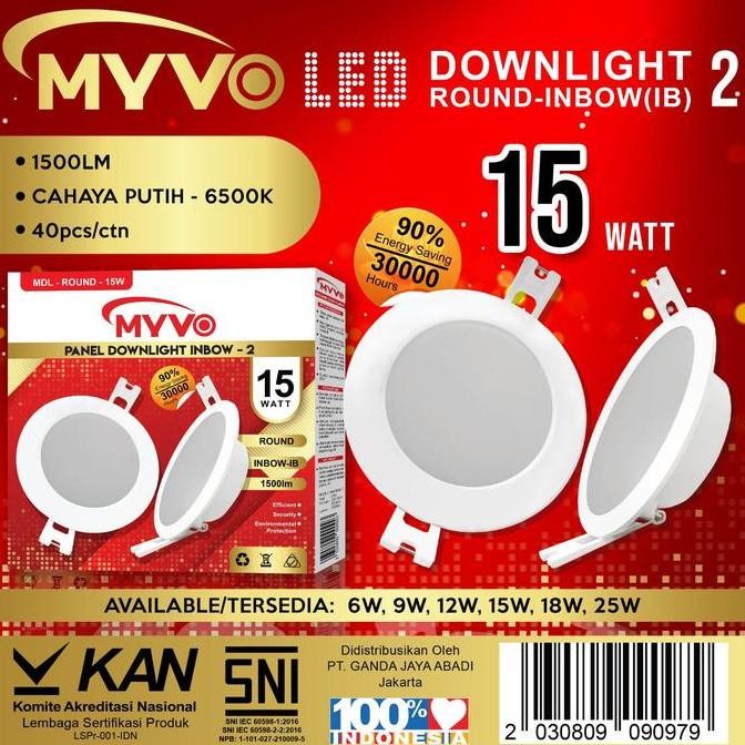 Lampu Downlight Led Panel Myvo 15W 15 W 15Watt 15 Watt Bulat Inbow Myvo Led Panel