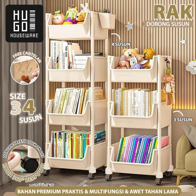 Diskon Rak Dapur Dorong Rak Buku Plastik Serbaguna Rak Troli Toilet