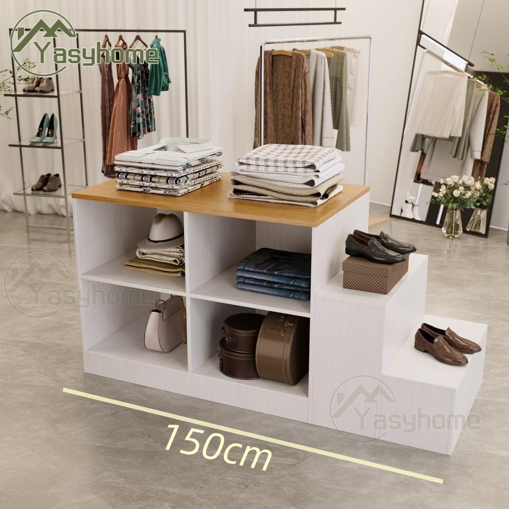 Display Rak Susun/Lemari Pajangan Toko Pakaian/Display Rak 3 Tingkat/Rak Display Tengah/Rak Tas Susu