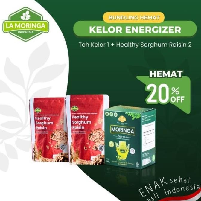 

New Arrival, La Moringa Paket Bundling: Kelor Energizer | Biskuit Sehat (Healthy Sorghum Raisin) + Teh Kelor (Moringa Drip Tea)