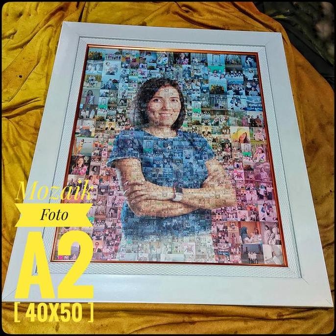 ready stock  Mozaik foto A2 (40x50) + frame Dabel list Linen + Laminating kanvas