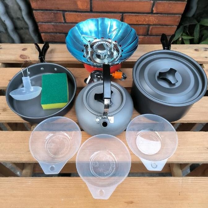 Paket Cooking Set Teko Tz 308 - Ds 308 Plus Kompor Windproof Kovar K203 Camping Kualitas Terbaik Har