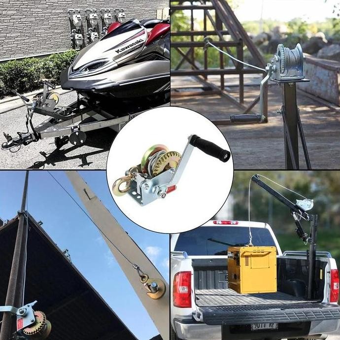 Terlaris 800Lbs Mesin Derak Manual Tangan Hand Winch Katrol Manual Alat Penarik Caravan Panjang Tali