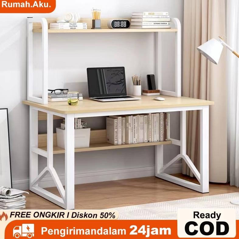 Meja Kerja Dengan Rak Tingkat Serbaguna Meja Belajar Minimalis Meja Kantor Kokoh Meja Komputer Dewas