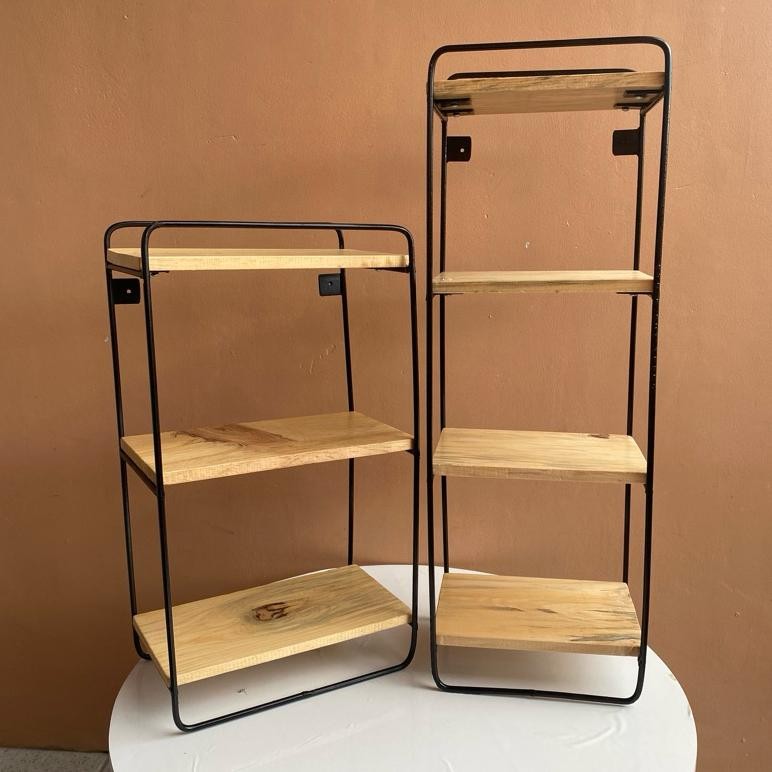 Rak 4 Susun Besi Hitam kayu mini meja belajar dinding multifungsi rak buku rak miniatur meja