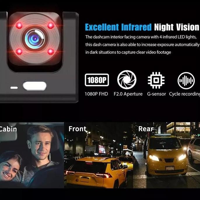 3 Kamera Mobil Dashcam Camera Car 3in1 CCTV Mobil Depan Kabin Dalam Belakang Parkir Mundur Rear Fron