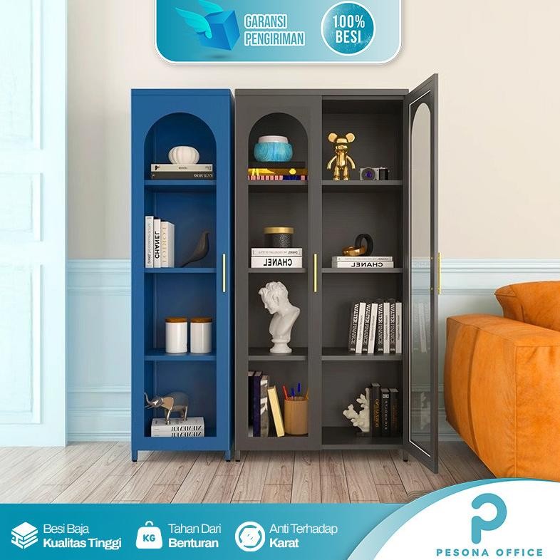 Lemari Hias Pajangan Ruang Tamu Lemari Display Tas Kaca Full Besi Lemari Buku Modern Minimalis
