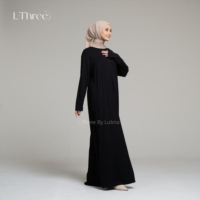 DWF Gamis Inner Warna Black Kaos  Spandek Muslim Dewasa Hitam Nyaman  L Three By Lubna Wanita Inner 