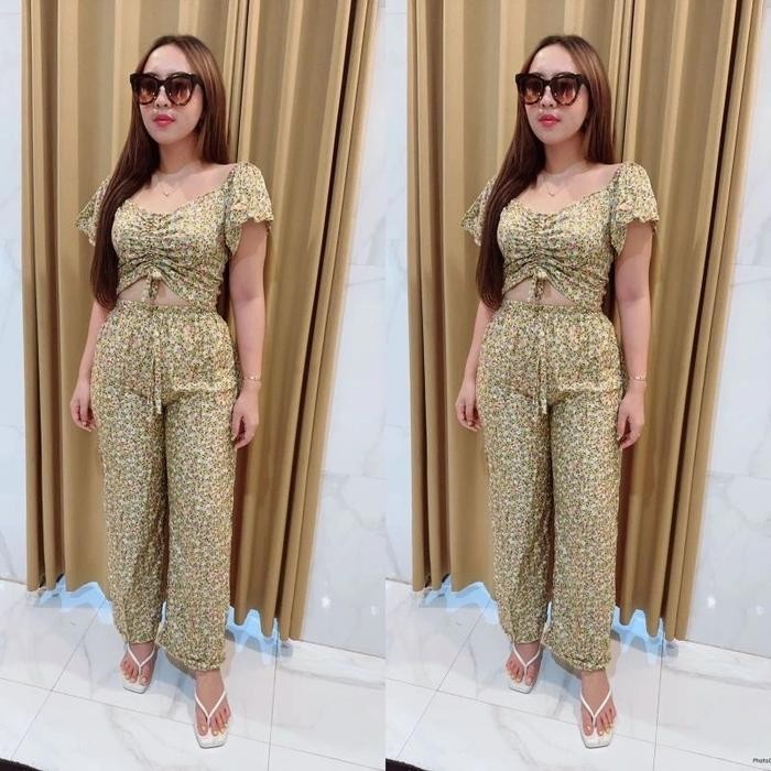 DWF Grosir Natalia | Setelan Atasan dan Bawahan Motif Kayu Bahan Rayon Wanita Baju  Panjang  Leopard