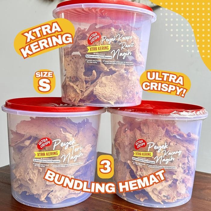 

BUNDLE isi 3 TONG Peyek kacang/teri/kecepe rawit Nagih size S (medan) Ori!!