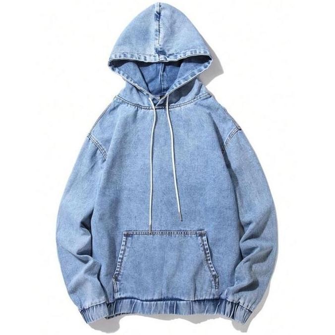 Jaket Hodie Bahan Jeans Denim Varian Warna Blue sanwans & Black Sanwas Nyaman Panjang Top Pria Wanit