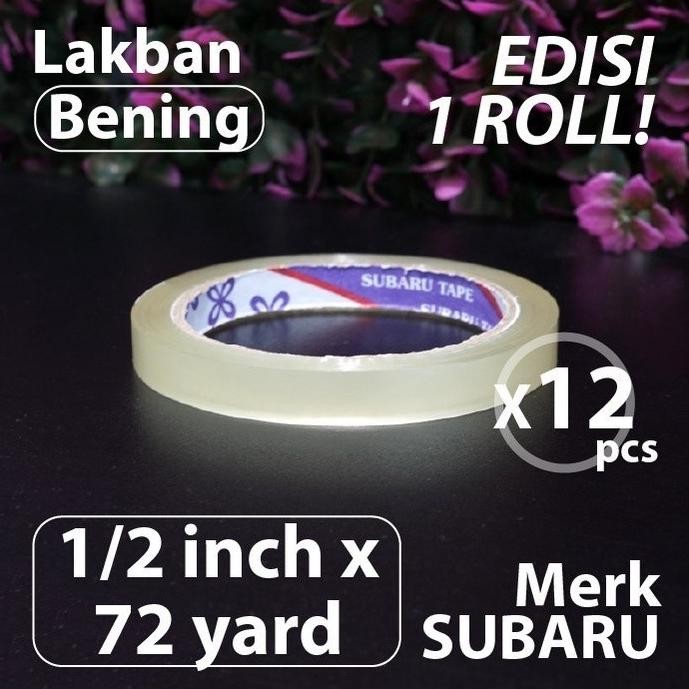 

(Depok) Paket 12 pcs - Isolasi Bening 0.5 inch x 72 yard - Merk Subaru DiM