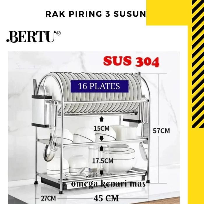 Rak Piring 3 Susun Stainless Steel 304 Rak Dapur