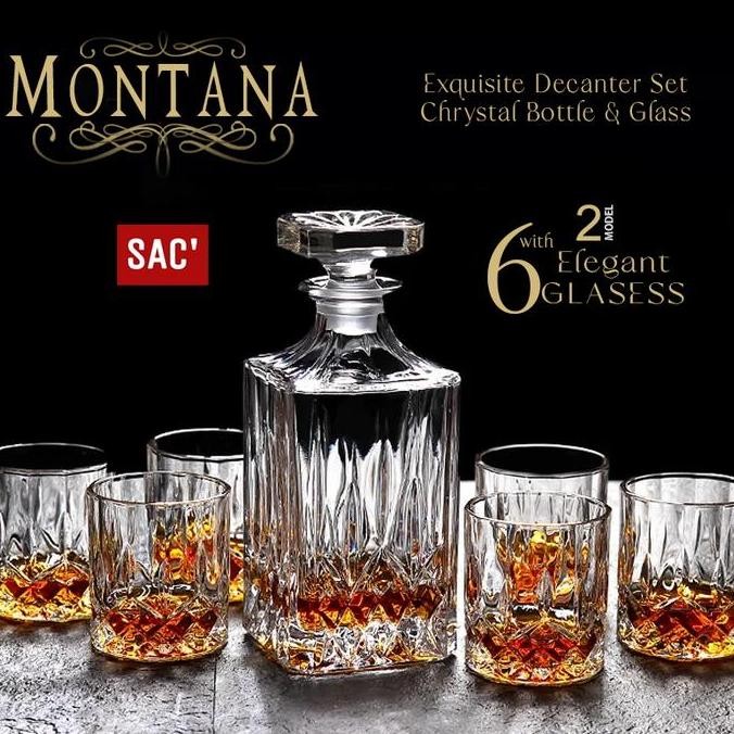 MONTANA Whiskey Decanter Set Bottle + 6 Whisky Glass Wine Botol Gelas