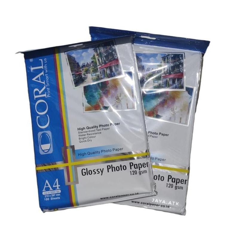 new  KERTAS PHOTO FOTO A4 GLOSSY KILAP CORAL 120 GSM 100 LEMBAR
