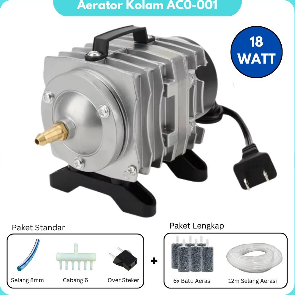 NEW RISSEE Pompa Aerator Kolam ACO 001 Elektromagnetik Pump Pompa Gelembung Air Akuarium 18W Blower 