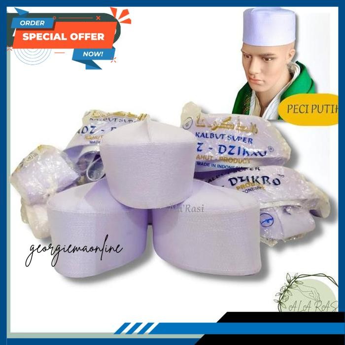 PECI BATOK ADZ  DZIKRO ADZIKRO SONGKOK PUTIH TINGGI 7 DAN 85  9 CM KOPIAH HABIB BAHAR BY GEORGIRMA O