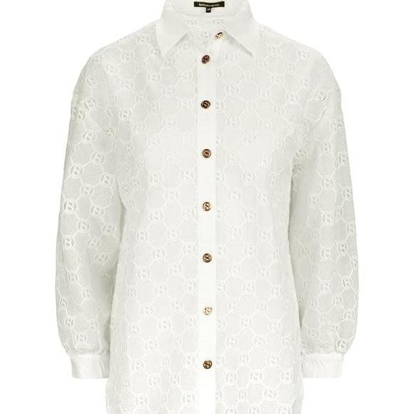 BUTTONSCARVES Monogram Lace Shirt Kemeja Wanita - White