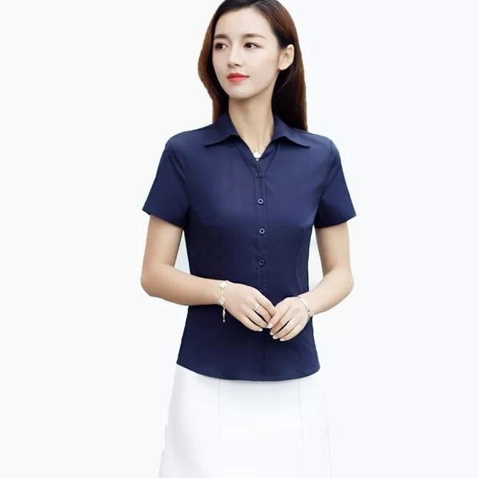 kemeja pendek wanita biru navy/biru dongker