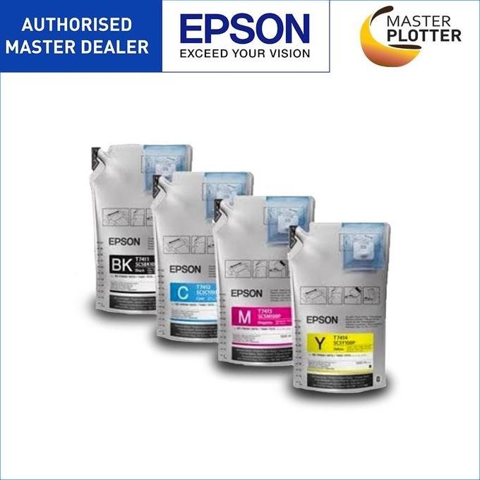 Epson Tinta Sublim T46H Original Untuk Printer F6330 & F9430 - Cyan Magenta Yellow Black 1.1 Ltr Set