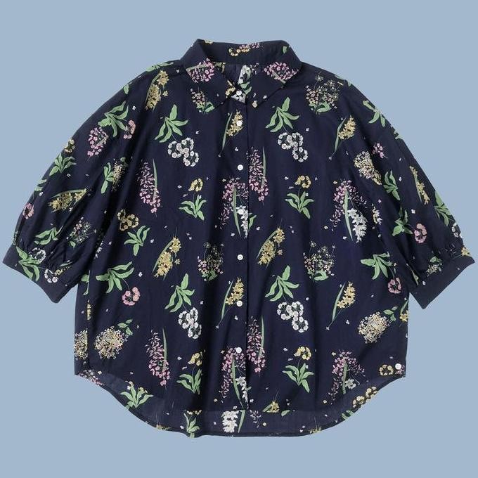 BLUS KEMEJA WANITA OVERSIZE JUMBO TWO-WAY KATUN BIRU BUNGA FLORA KOREA IMPORT