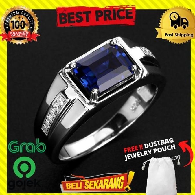 Cincin Batu Pria Biru Hijau Berlian Safir Hijau Titanium All Size C171