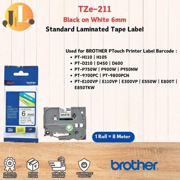 

Brother Tze-211 Ptouch Label 6Mm Hitam Putih Original Tahan Air & Panas Cocok Untuk Printer Pt-H, Pt-D, Pt-P, Pt-E Series New Stok