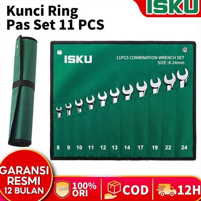 New ISKU Kunci Ring Pas Set 11pcs 8-24mm Full CR-V Set Kunci Pas Premium