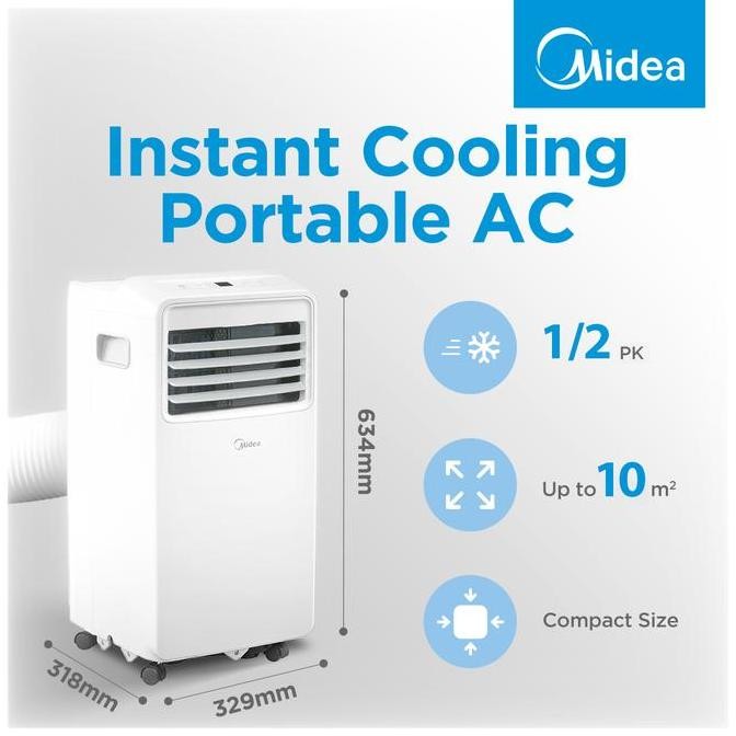 baru midea ac portable 1/2 pk mpha-05crn7 ac 0.5pk pendingin low watt portable