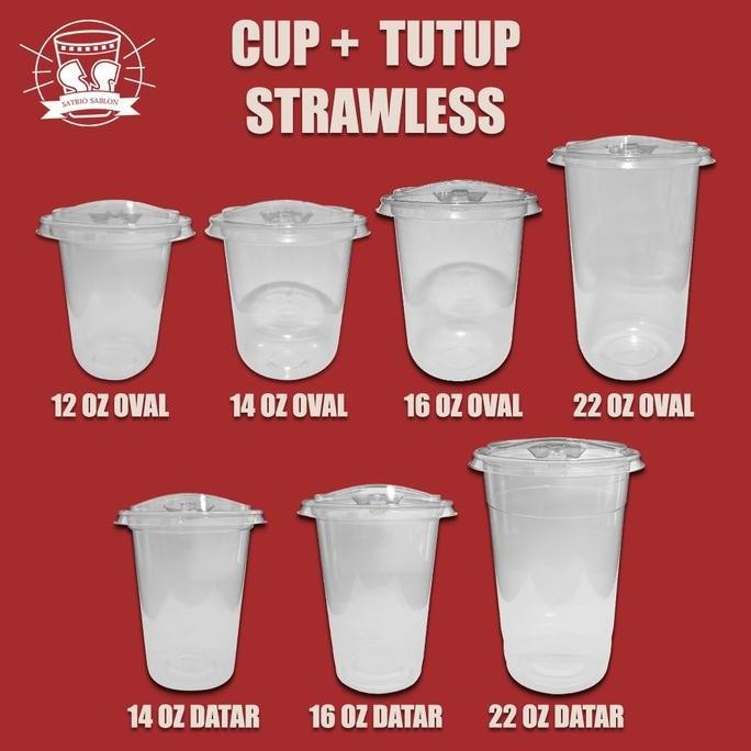 1 SLOP CUP PLASTIK + TUTUP STRAWLESS CUP MINUMAN DINGIN BOBA JUICE ASLI
