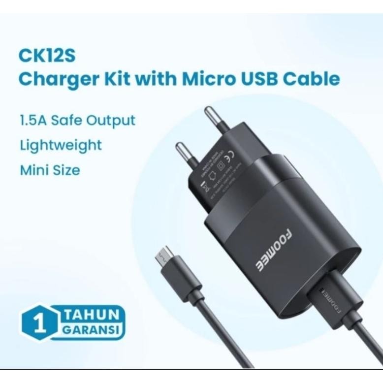 Flash Sale - TRAVEL CHARGER FOOMEE CK12 , WITH CABLE DATA MICRO ORIGINAL Foomee Ck12s .,