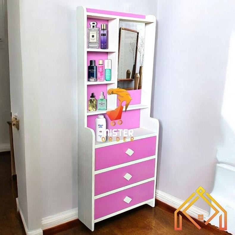 Terlaris - Meja Rias Tolet Rak Kosmetik Kaca Serbaguna Rak Kaca Warna 125X40Cm