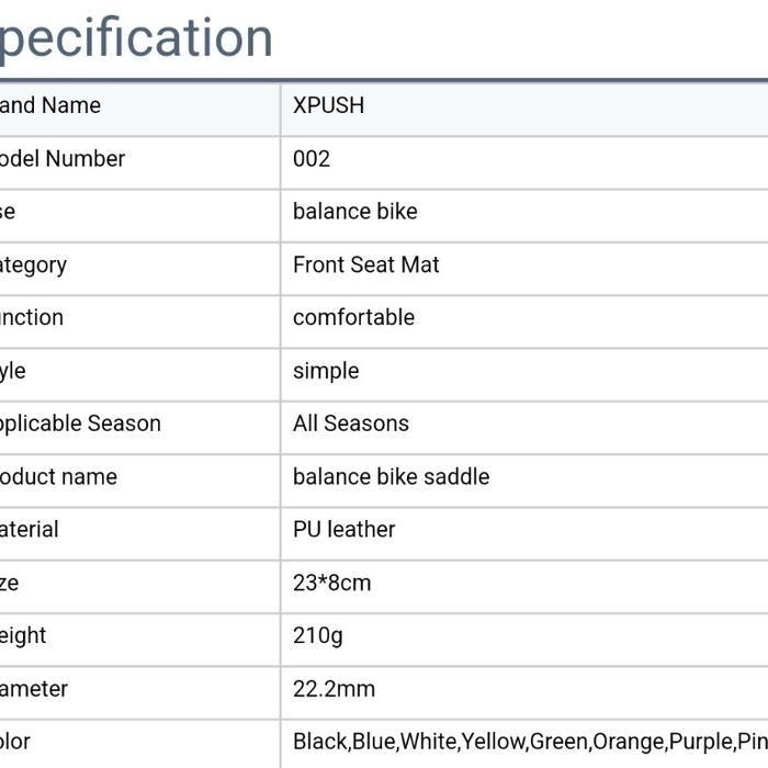 Xpush Sadel Pushbike 002 Balance Bike Original Dan Terpercaya