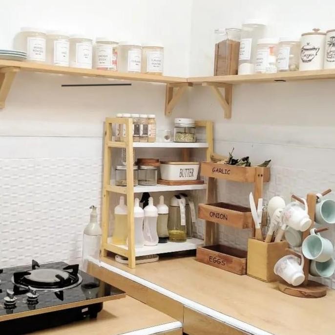 Stok Sj Rak Bumbu Susun 3 | Rak Bumbu Kayu | Rak Da Aesthetic | Rak Kayu