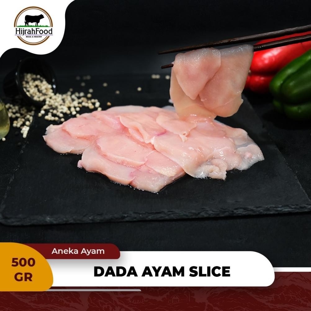 

Hijrahfood Daging Dada Ayam Slice Halal Premium Chicken Breast Fillet Sliced 500gram Nugi